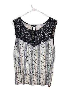 Mauve Crochet Lace Yoke Floral Tank Top Blouse White Navy Plus Size 2X